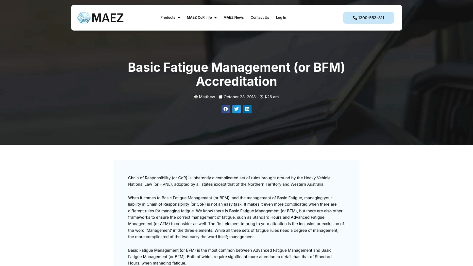 MAEZ legacy graphic: screenshot gen 965 maez.com .au basic fatigue management or bfm accred 1764291130147