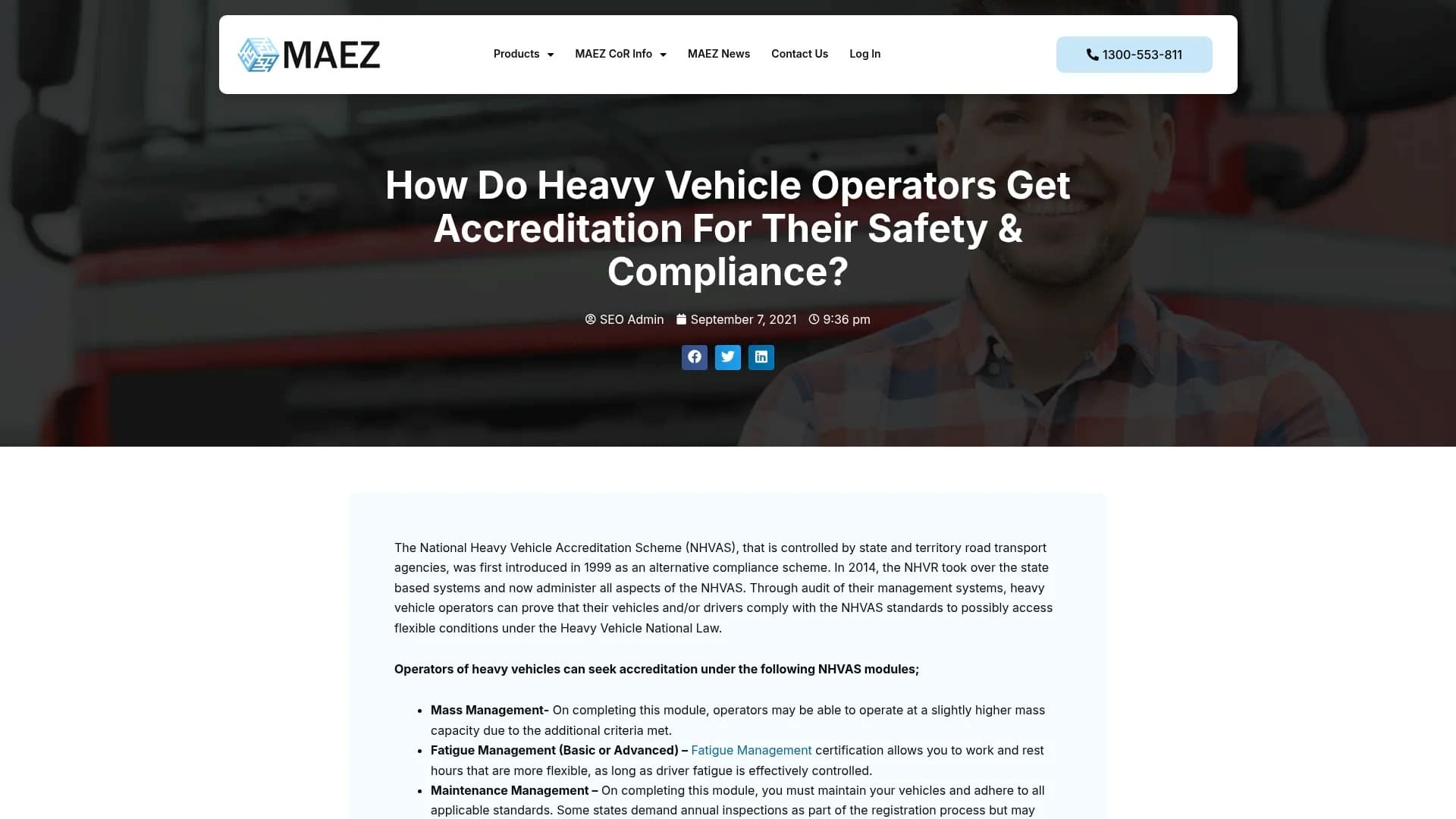 MAEZ legacy graphic: screenshot gen 965 maez.com .au heavy vehicle operators and accreditat 1764291137795