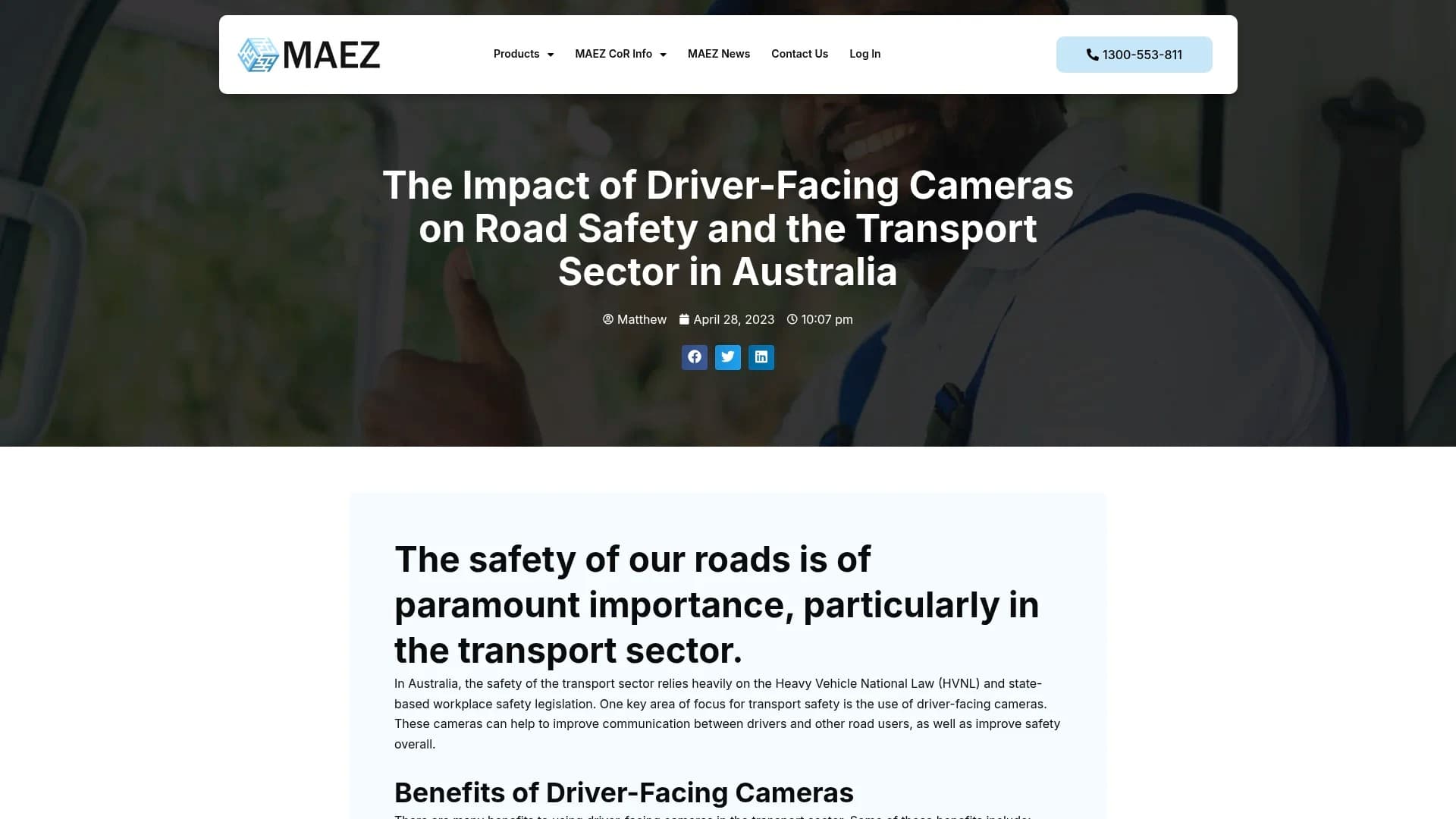 MAEZ legacy graphic: screenshot gen 1021 maez.com .au driver facing cameras on road safety t 1764768252384