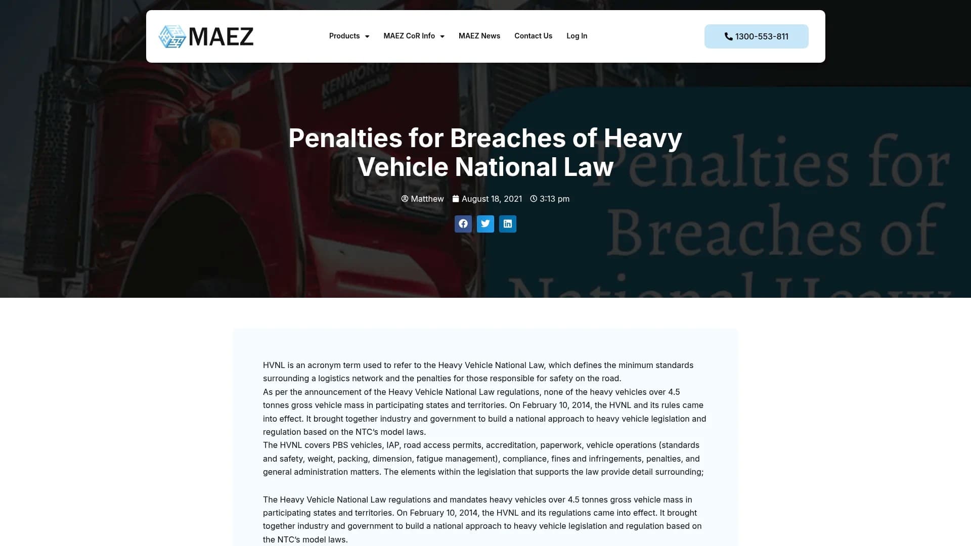 MAEZ legacy graphic: screenshot gen 1222 maez.com .au penalties for breaches of heavy vehicl 1767871578015
