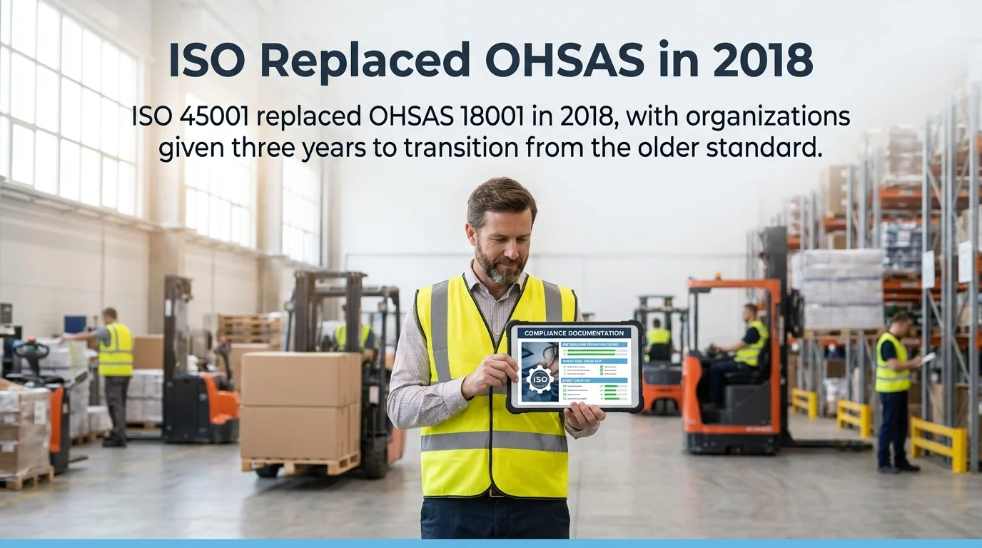 MAEZ legacy graphic: gemini fact iso 45001 replaced ohsas 18001 in 2018 with organi 1764196055285