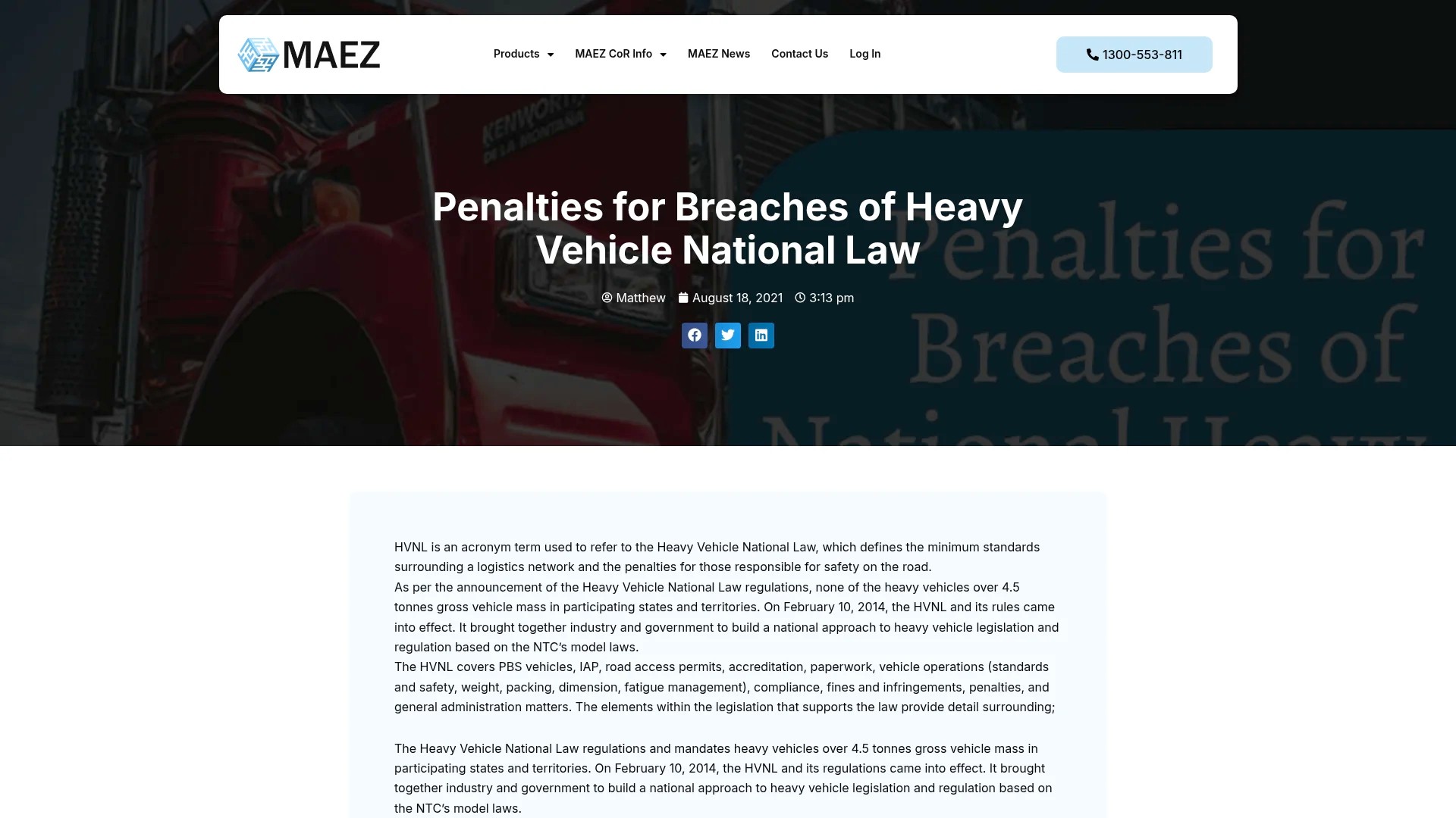 MAEZ legacy graphic: screenshot gen 965 maez.com .au penalties for breaches of heavy vehicl 1764291112188